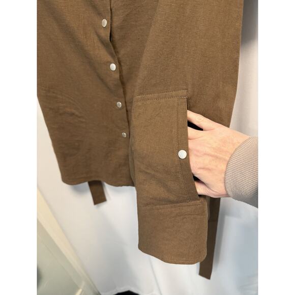 Dialogue | Women’s Brown Collared Linen Button Up Shirt Tunic Belt - Size 18W - Picture 4 of 10